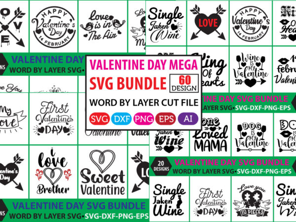 Valentine mega bundle, 60 designs, heather roberts art bundle, valentines svg bundle, valentine’s day designs, cut files cricut, silhouette