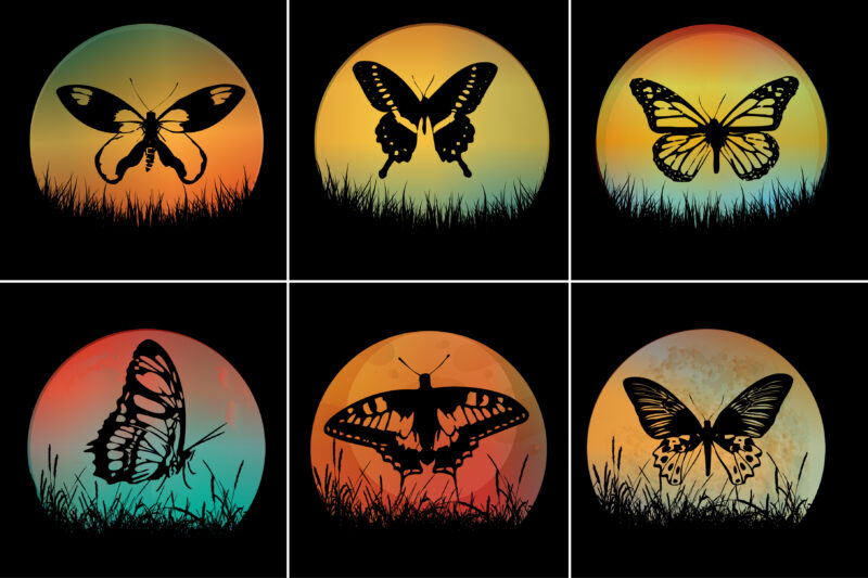 Butterfliy Sunset Retro Vintage T-Shirt