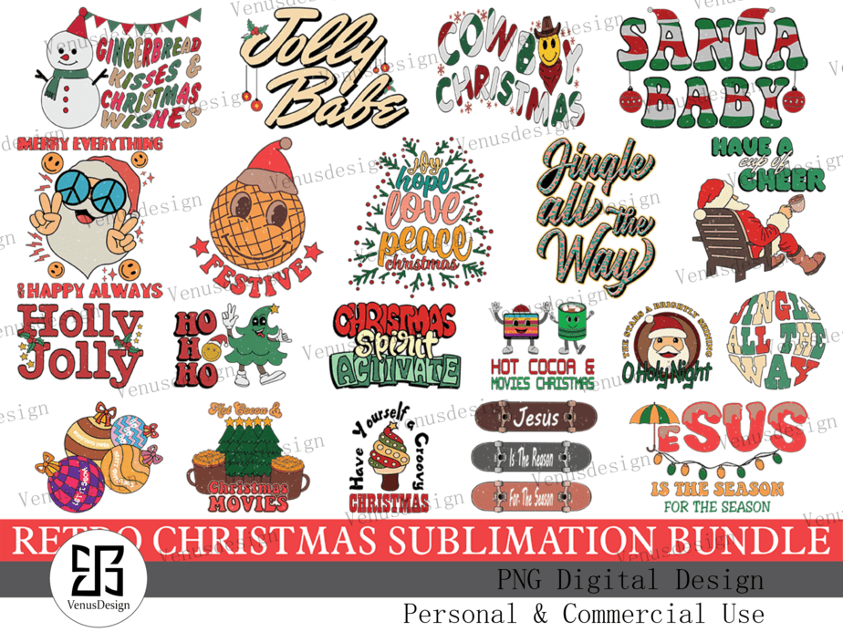 Retro Christmas Sublimation Bundle - Buy t-shirt designs