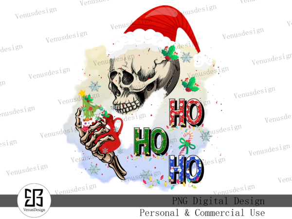 Ho ho ho santa skull sublimation graphic t shirt