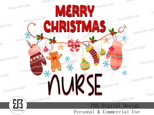 Merry christmas nurse sublimation t shirt designs for sale