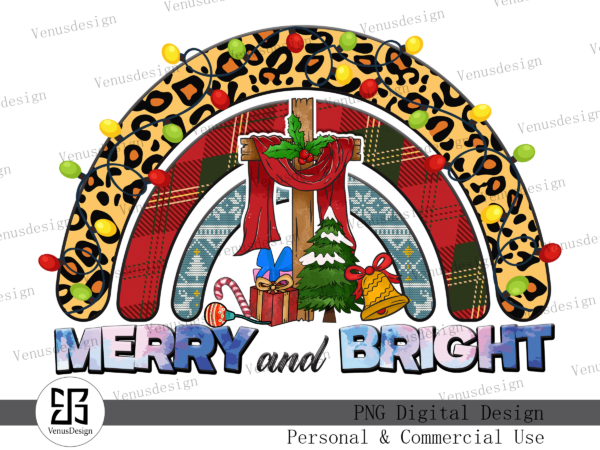 Merry and bright christmas sublimation t shirt designs for sale