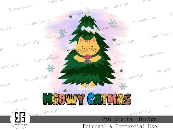 Meowy catmas sublimation t shirt designs for sale