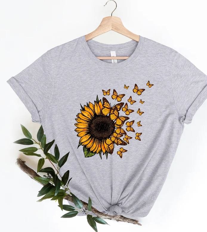 Sunflower Butterfly Shirt, Butterfly Shirt, Sunflower Shirt, Sunflower ...