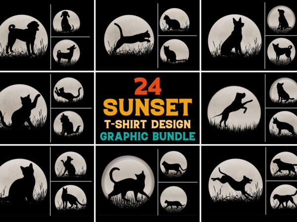 Cat dog sunset t-shirt graphic vector