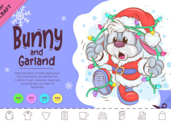 Christmas Bunny and Garland. Clipart