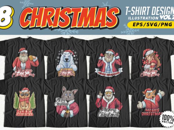 Christmas designs illustration artwork, christmas vector t-shirt designs bundle, santa artwork vector t shirt