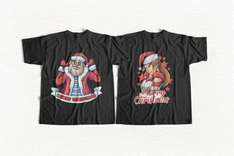 Christmas Designs Illustration Artwork, Christmas Vector T-shirt Designs Bundle, Santa artwork vector t shirt