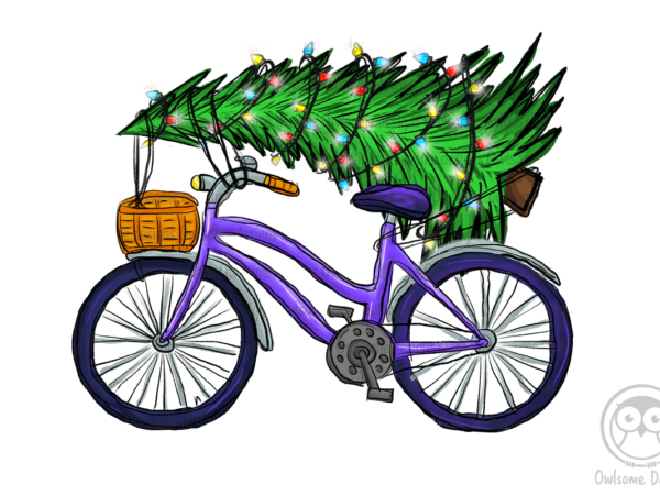 Christmas tree on bicycle png t shirt vector file