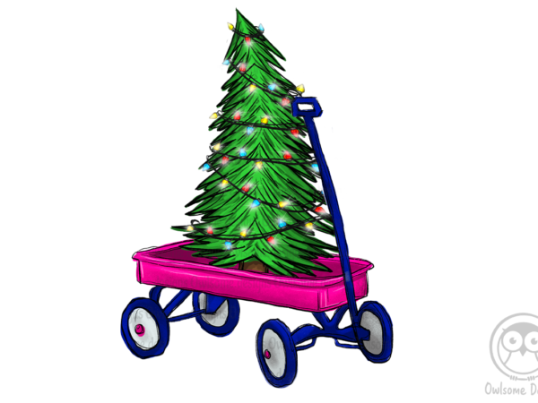 Christmas tree on wagon png t shirt vector file