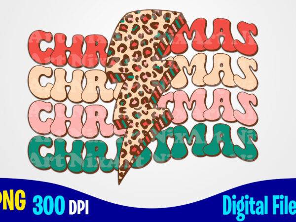 Christmas png, lightning bolt png, leopard, retro, stacked, christmas sublimation design