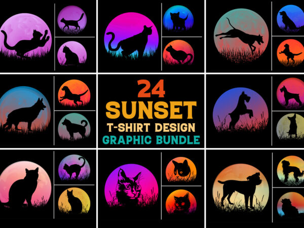 Dog cat sunset t-shirt design graphic background bundle