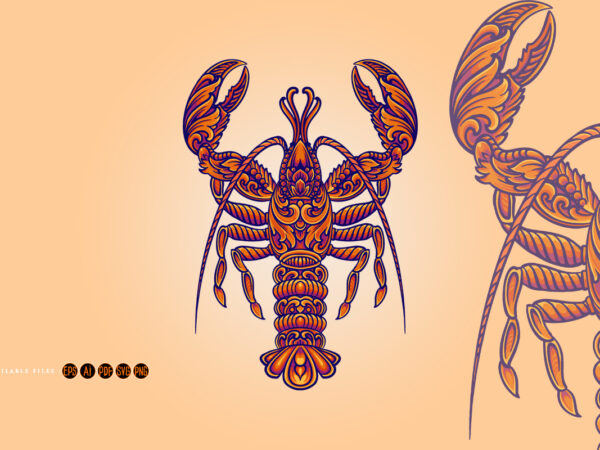 Elegant classic lobster ornament svg vector clipart