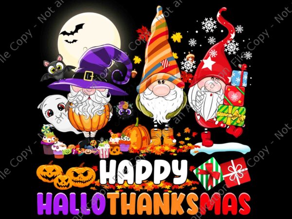 Happy hallothanksmas png gnomes halloween thanksgiving christmas png, three gnomes hallothanksmas png, hallothanksmas png graphic t shirt