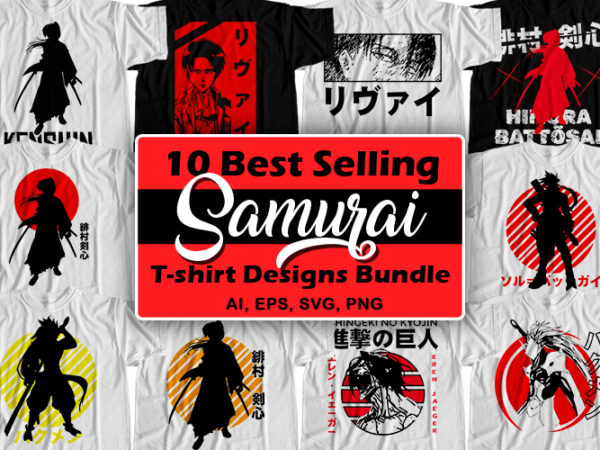 10 best selling samurai t-shirt design bundle for commercial use