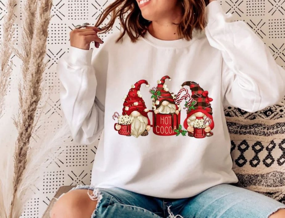 Gnome Sweatshirt, Hot Cocoa Gnome Sweater, Cute Gnomes Sweatshirt ...