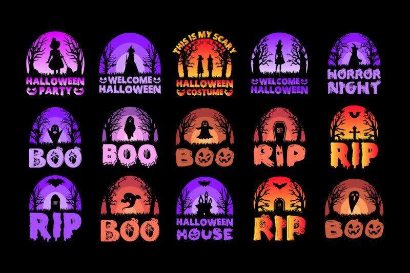 halloween sunset vector t shirt design bundle