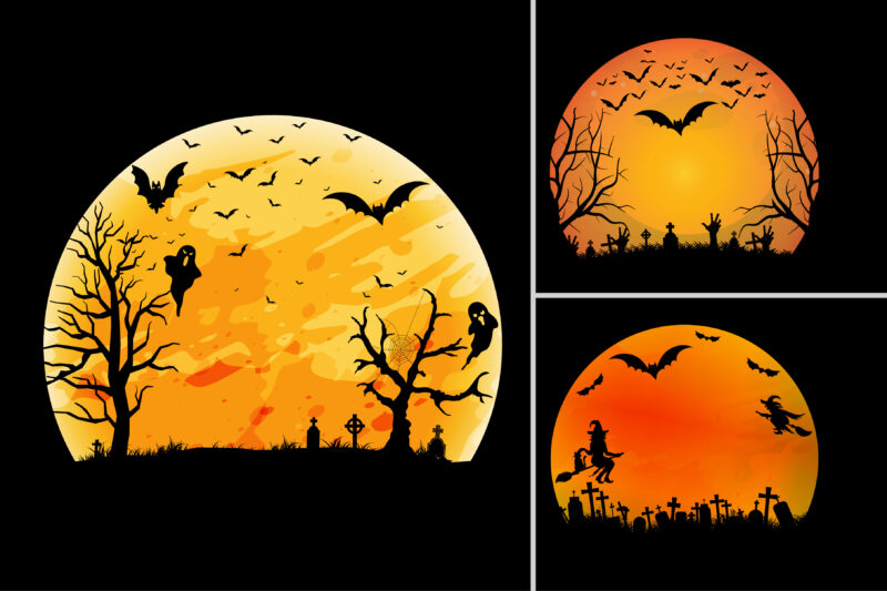 Halloween T-Shirt Design Graphic Background Vector Bundle