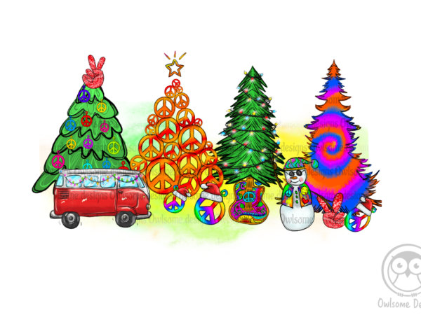 Hippie peace christmas tree png sublimation design