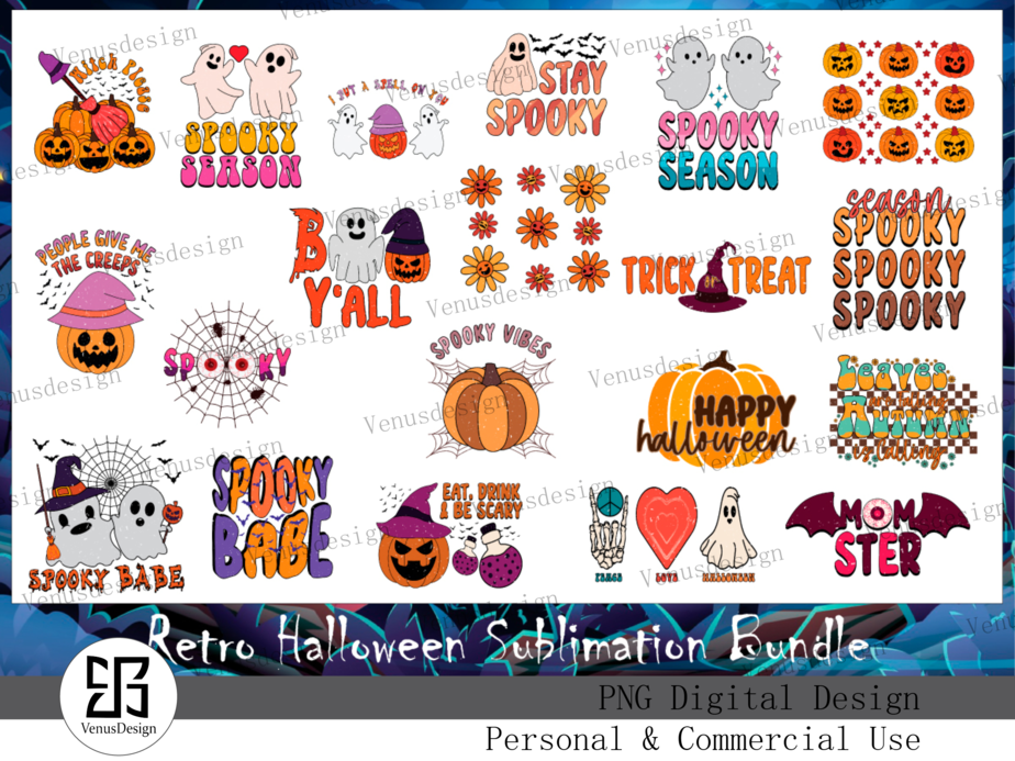 Retro Halloween Sublimation Bundle - Buy t-shirt designs