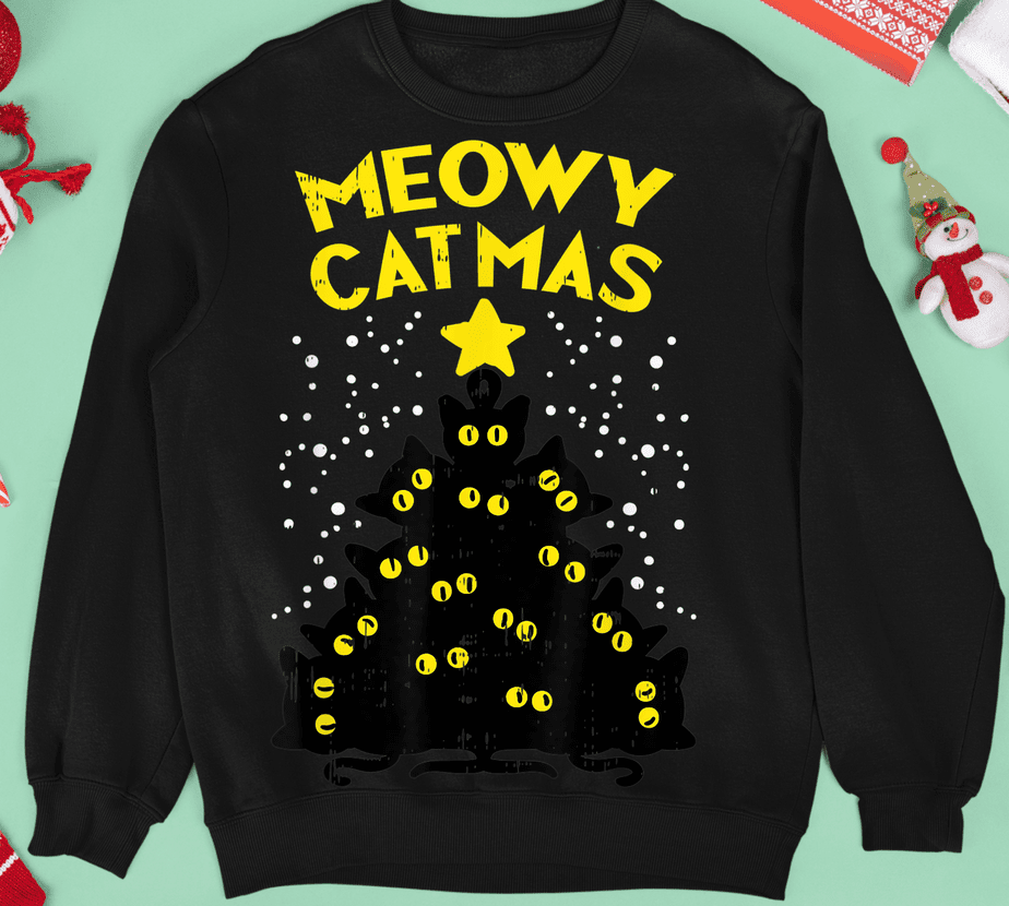 Meowy Catmas Black Cats Tree Funny Cat Owner Christmas T T Shirt