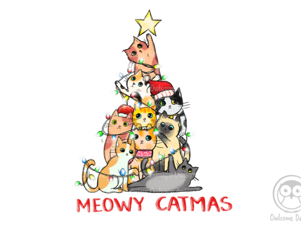 Meowy catmas sublimation t shirt designs for sale