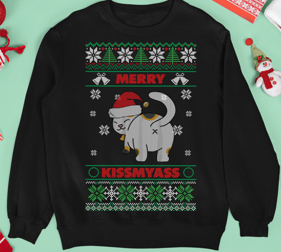 Merry Kissmyass Funny Ugly Christmas Calico Cat Lovers NL - Buy t-shirt ...