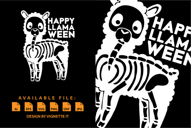 Happy LLAMA ween Funny Halloween shirt print template Llama skeleton vector