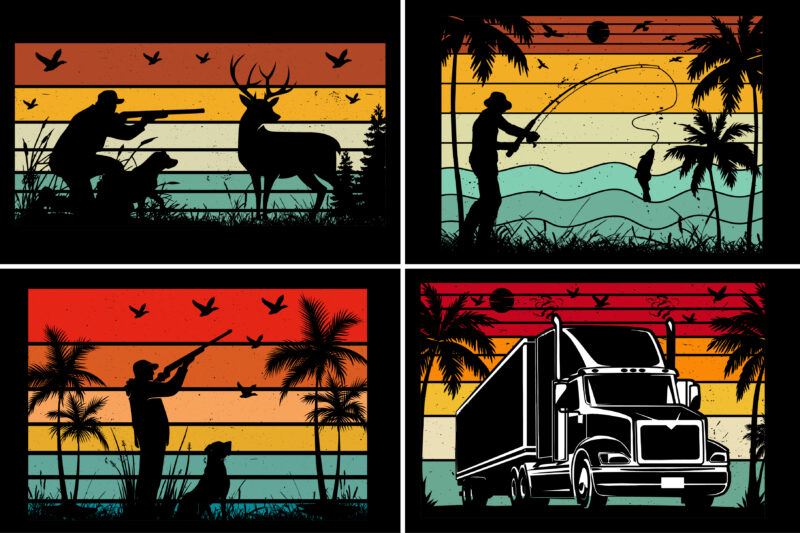 Retro Vintage Sunset T-Shirt Graphic Bundle