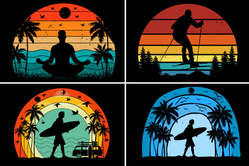 Retro Vintage Sunset T-Shirt Graphic Bundle