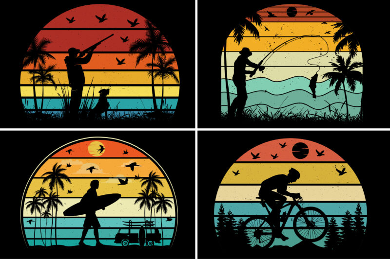 Retro Vintage Sunset T-Shirt Graphic Bundle