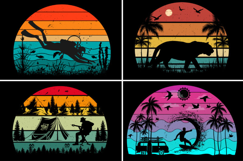 Sunset Retro Vintage T-Shirt Graphic Bundle