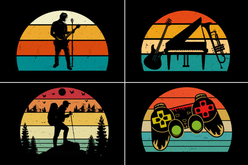 Sunset Retro Vintage T-Shirt Graphic Bundle