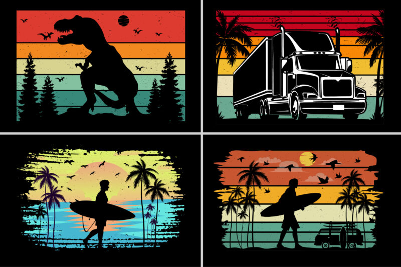 Sunset Retro Vintage Colorful T-Shirt Graphic Bundle