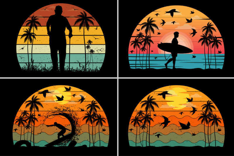 Sunset Retro Vintage Colorful T-Shirt Graphic Bundle