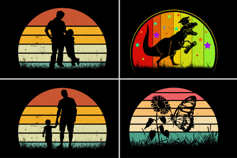 Vintage Sunset Colorful T-Shirt Graphic Bundle