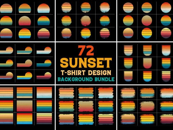 Retro vintage sunset t-shirt design background vector bundle