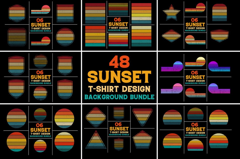 Retro Vintage Sunset T-Shirt Design Background Bundle - Buy t-shirt designs