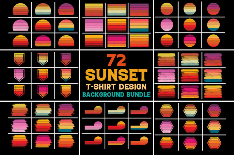 Retro Vintage Sunset T-Shirt Design Background Vector Bundle