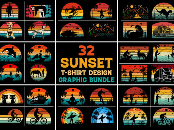 Retro vintage sunset t-shirt graphic bundle