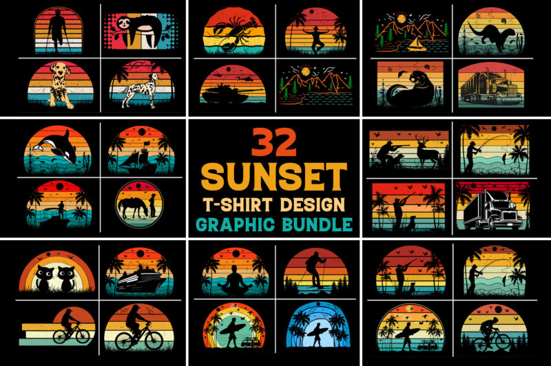 Retro Vintage Sunset T-Shirt Graphic Bundle