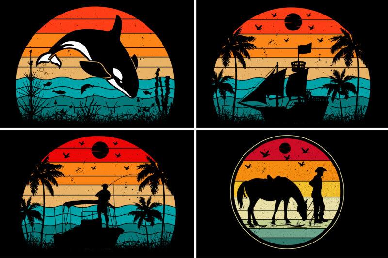 Retro Vintage Sunset T-Shirt Graphic Bundle