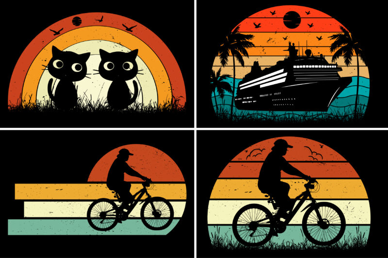 Retro Vintage Sunset T-Shirt Graphic Bundle