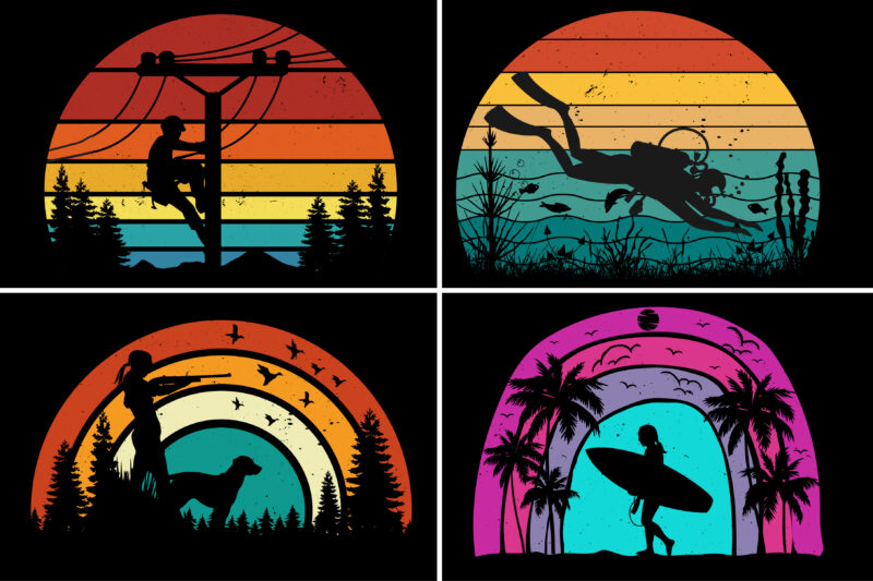 Sunset Retro Vintage T-Shirt Graphic Bundle