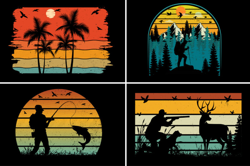 Sunset Vintage Colorful T-Shirt Graphic Bundle