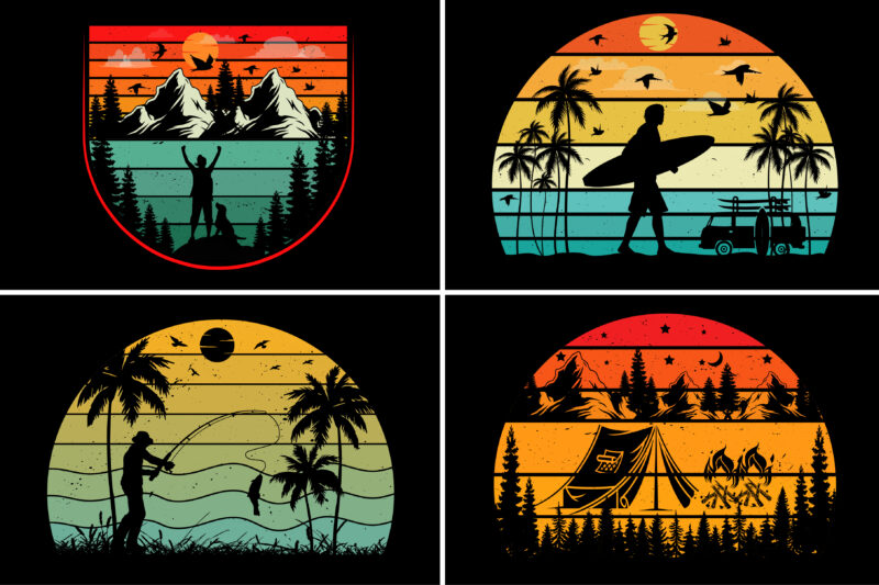 Vintage Sunset Colorful T-Shirt Graphic Bundle