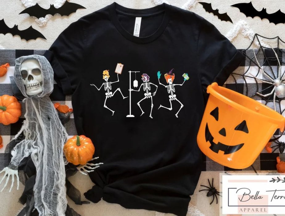 Skeleton Nurses Shirt,Halloween Skeleton,Dancing Nurse Skeleton Tee ...