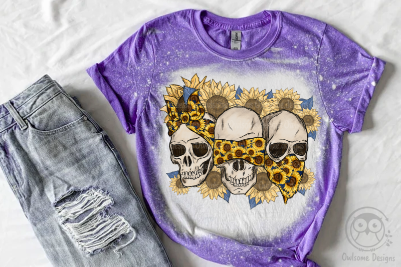 Skull See Nothing Hear Say Sunflower Sublimation Design