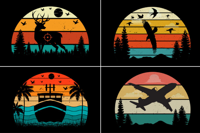 Sunset Retro Vintage T-Shirt Graphic Bundle