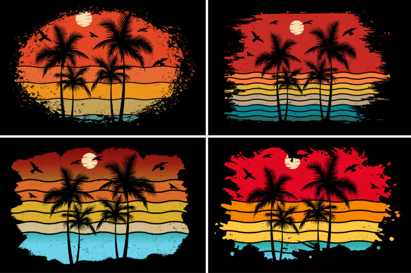 Sunset Vintage Colorful T-Shirt Graphic Bundle